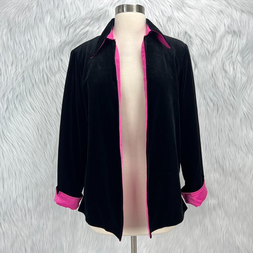 Ronni Nicole Ouida VTG Y2K‎ Black Velvet S Pink Lined Dressy Shirt Jacket Party - Picture 3 of 16